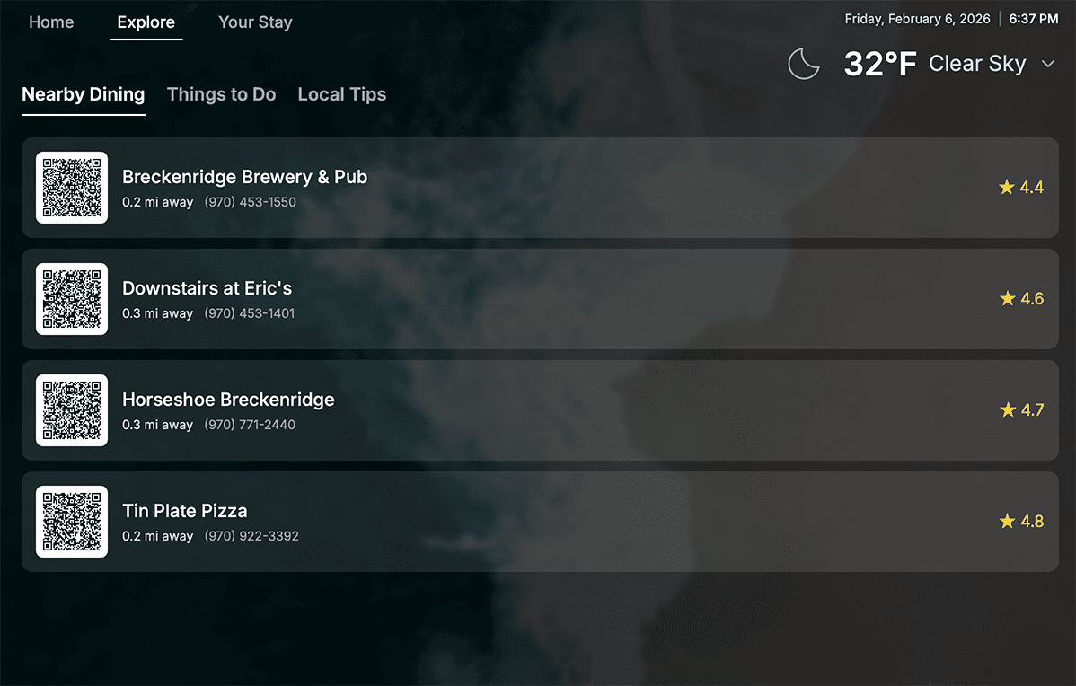 Local dining and activity recommendations