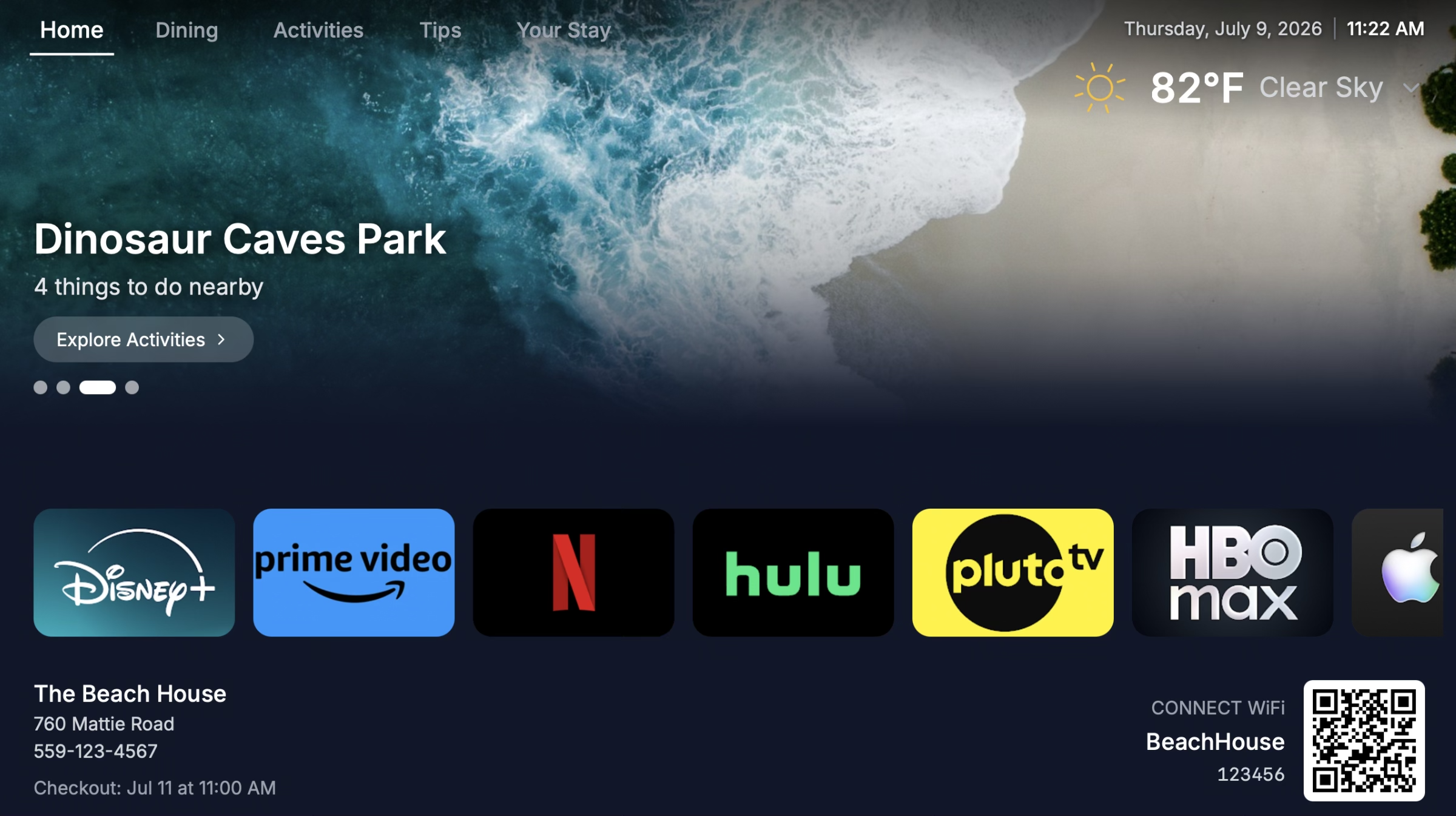 Hostary guest TV dashboard